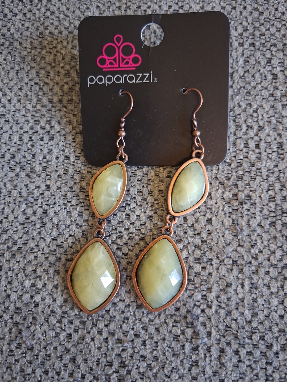 Paparazzi Olive Stone Copper Drop Earrings